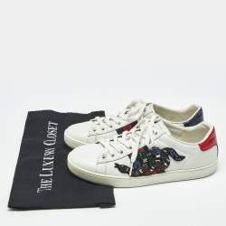 Pre Owned Gucci White Leather Snake Embellished Web Ace Low Top Sneakers Size 36