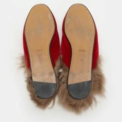 Pre Owned Gucci Red Velvet Princetown Horsebit Flat Mules Size 40