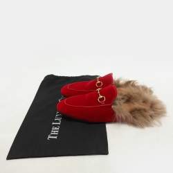 Pre Owned Gucci Red Velvet Princetown Horsebit Flat Mules Size 40