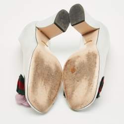 Pre Owned Gucci Metallic Silver Leather Web Bow Rose Detail Pumps Size 40