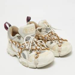 Pre Owned Gucci White Suede and Leather Flashtrek Chunky Sneakers Size 38