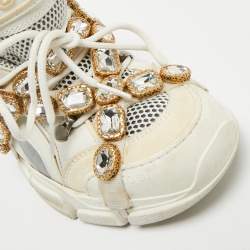 Pre Owned Gucci White Suede and Leather Flashtrek Chunky Sneakers Size 38