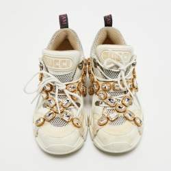 Pre Owned Gucci White Suede and Leather Flashtrek Chunky Sneakers Size 38