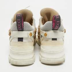 Pre Owned Gucci White Suede and Leather Flashtrek Chunky Sneakers Size 38
