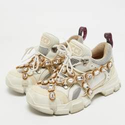 Pre Owned Gucci White Suede and Leather Flashtrek Chunky Sneakers Size 38