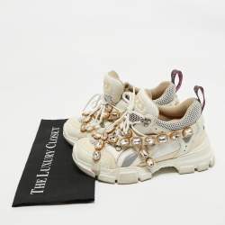 Pre Owned Gucci White Suede and Leather Flashtrek Chunky Sneakers Size 38