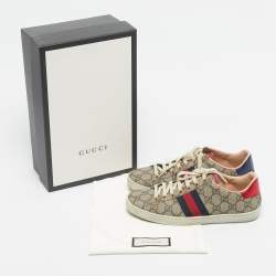 Pre Owned Gucci Red/Beige GG Canvas Ace Low Top Sneakers Size 36.5