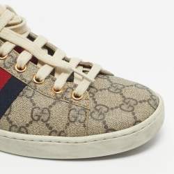 Pre Owned Gucci Red/Beige GG Canvas Ace Low Top Sneakers Size 36.5