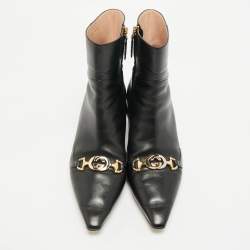 Pre Owned Gucci Black Leather Zumi Ankle Length Boots Size 40