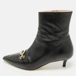 Pre Owned Gucci Black Leather Zumi Ankle Length Boots Size 40