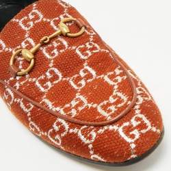 Pre Owned Gucci Brown/Silver GG Canvas and Leather Jordaan Horsebit Loafers Size 37.5