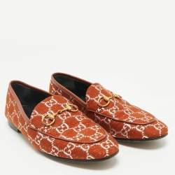 Pre Owned Gucci Brown/Silver GG Canvas and Leather Jordaan Horsebit Loafers Size 37.5