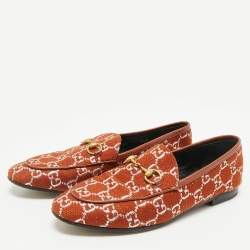 Pre Owned Gucci Brown/Silver GG Canvas and Leather Jordaan Horsebit Loafers Size 37.5