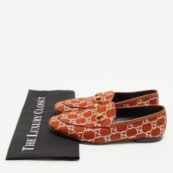 Pre Owned Gucci Brown/Silver GG Canvas and Leather Jordaan Horsebit Loafers Size 37.5