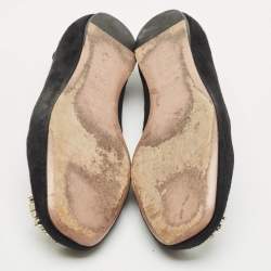 Pre Owned Gucci Black Suede Crystal Embellished Interlocking G Ballet Flats Size 37.5