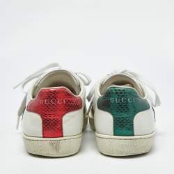 Pre Owned Gucci White Leather Bee Embroidered Ace Low Top Sneakers Size 37