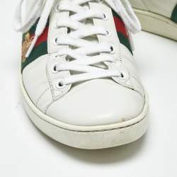 Pre Owned Gucci White Leather Bee Embroidered Ace Low Top Sneakers Size 37