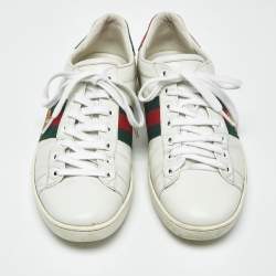 Pre Owned Gucci White Leather Bee Embroidered Ace Low Top Sneakers Size 37