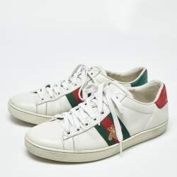 Pre Owned Gucci White Leather Bee Embroidered Ace Low Top Sneakers Size 37