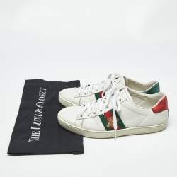 Pre Owned Gucci White Leather Bee Embroidered Ace Low Top Sneakers Size 37