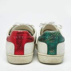 Pre Owned Gucci White Leather Ace Bee Embroidered Low Top Sneakers Size 38.5