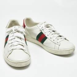 Pre Owned Gucci White Leather Ace Bee Embroidered Low Top Sneakers Size 38.5