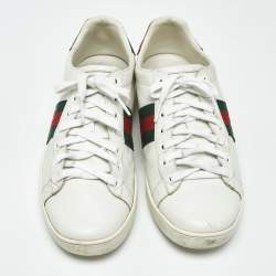 Pre Owned Gucci White Leather Ace Bee Embroidered Low Top Sneakers Size 38.5
