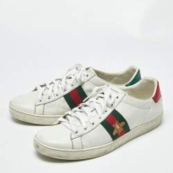 Pre Owned Gucci White Leather Ace Bee Embroidered Low Top Sneakers Size 38.5