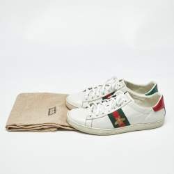 Pre Owned Gucci White Leather Ace Bee Embroidered Low Top Sneakers Size 38.5