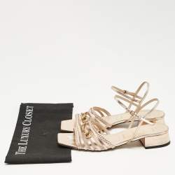 Pre Owned Gucci Rose Gold Leather Ketty Ankle Wrap Sandals Size 40