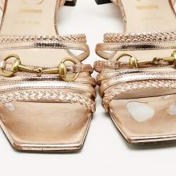 Pre Owned Gucci Rose Gold Leather Ketty Ankle Wrap Sandals Size 40