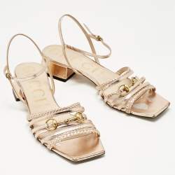 Pre Owned Gucci Rose Gold Leather Ketty Ankle Wrap Sandals Size 40