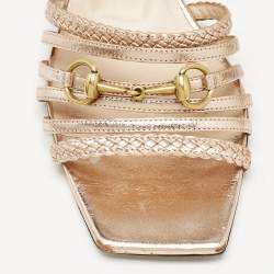 Pre Owned Gucci Rose Gold Leather Ketty Ankle Wrap Sandals Size 40