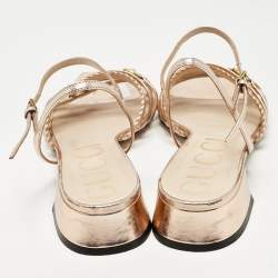 Pre Owned Gucci Rose Gold Leather Ketty Ankle Wrap Sandals Size 40