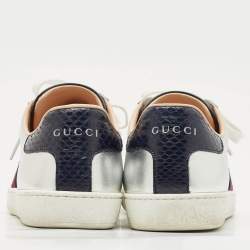 Pre Owned Gucci Silver Leather Web Detail Ace Low Top Sneakers Size 37