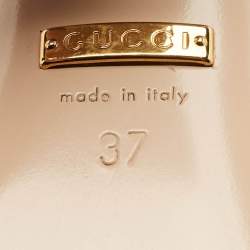 Pre Owned Gucci Black/Gold Leather Bee Pearl Embellished Block Heel Pumps Size 37