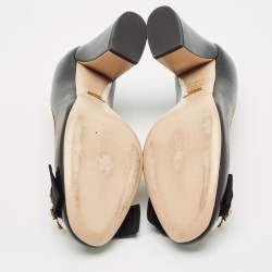 Pre Owned Gucci Black/Gold Leather Bee Pearl Embellished Block Heel Pumps Size 37