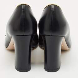 Pre Owned Gucci Black/Gold Leather Bee Pearl Embellished Block Heel Pumps Size 37