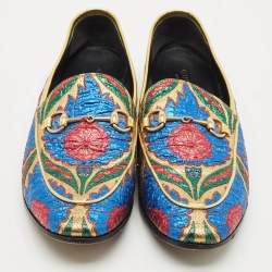 Pre Owned Gucci Multicolor Brocade Fabric Jordaan Loafers Size 38.5 