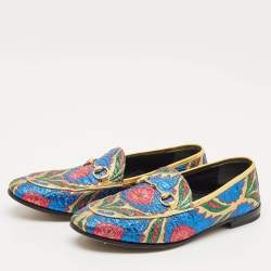 Pre Owned Gucci Multicolor Brocade Fabric Jordaan Loafers Size 38.5 