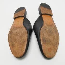 Pre Owned Gucci Black Leather Rose Embroidered Princetown Flat Mules Size 40