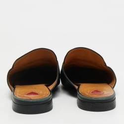 Pre Owned Gucci Black Leather Rose Embroidered Princetown Flat Mules Size 40