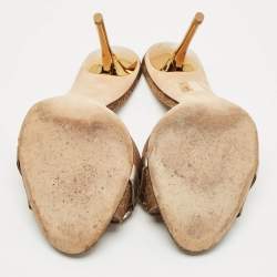 مملوكة مسبقًا صندل غوتشي قماش GG سوبرين ذهبي بتفصيل حدوة الحصان مقدمة مفتوحة مقاس 39