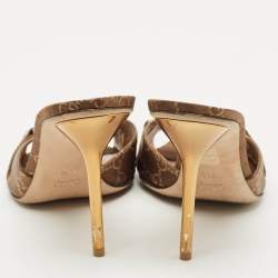 مملوكة مسبقًا صندل غوتشي قماش GG سوبرين ذهبي بتفصيل حدوة الحصان مقدمة مفتوحة مقاس 39