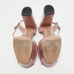 Pre Owned Gucci Pink Leather Horsebit Ankle Strap Platform Sandals Size 39