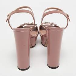 Pre Owned Gucci Pink Leather Horsebit Ankle Strap Platform Sandals Size 39