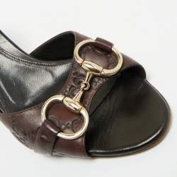 Pre Owned Gucci Dark Brown Guccissima Leather New Hollywood Horsebit Mules Size 35