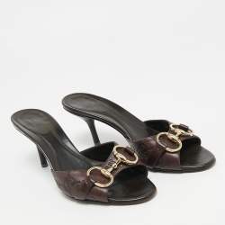 Pre Owned Gucci Dark Brown Guccissima Leather New Hollywood Horsebit Mules Size 35