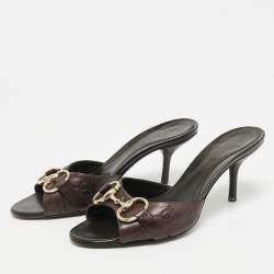 Pre Owned Gucci Dark Brown Guccissima Leather New Hollywood Horsebit Mules Size 35