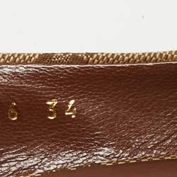 Pre Owned Gucci Beige/Brown GG Canvas Horsebit Peep Toe Wedge Espadrille Pumps Size 34